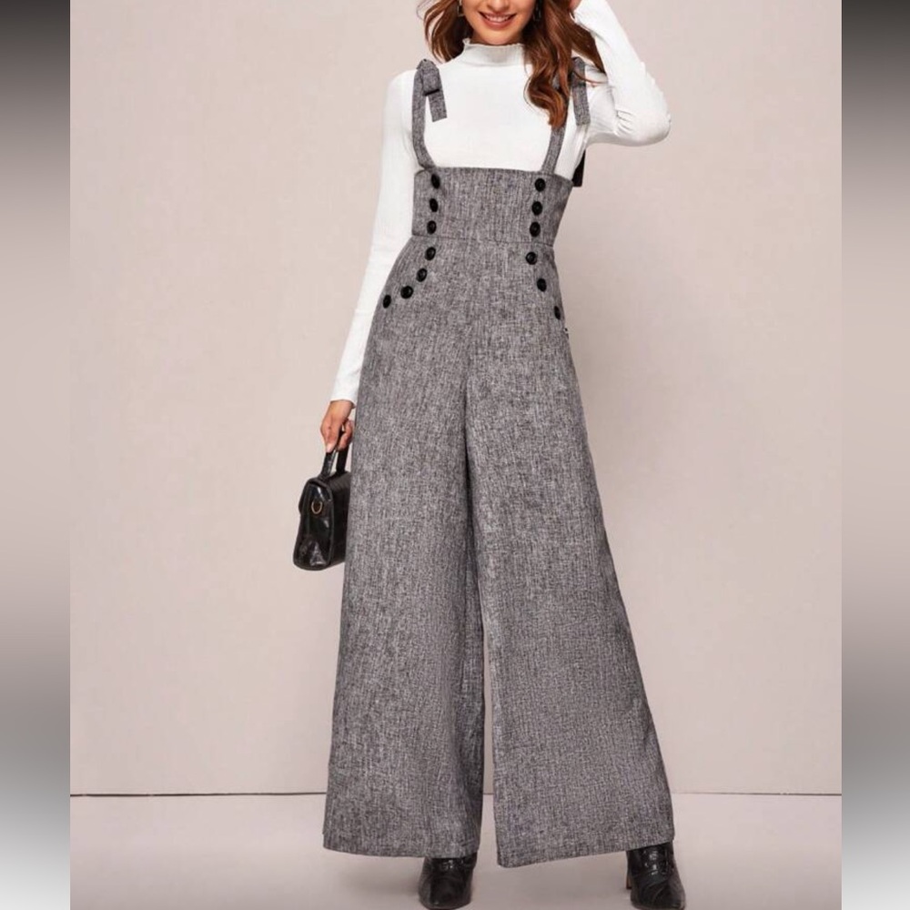 Gray Button-Detail Jumpsuit